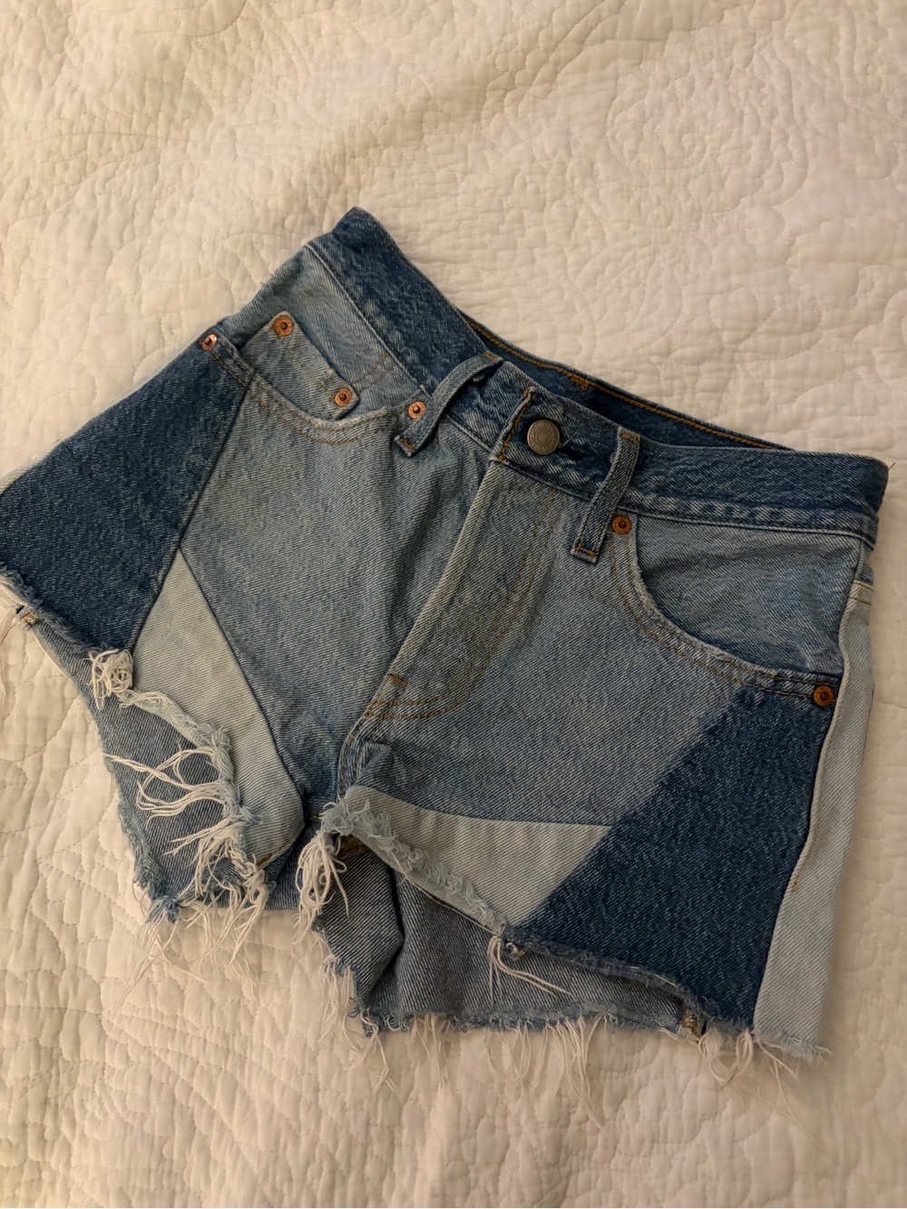 Patchwork Two-Tone Blue Denim Shorts